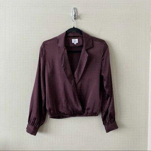 Cami NYC-Burgundy Silk Long Sleeve Wrap Front Blouse (XS)